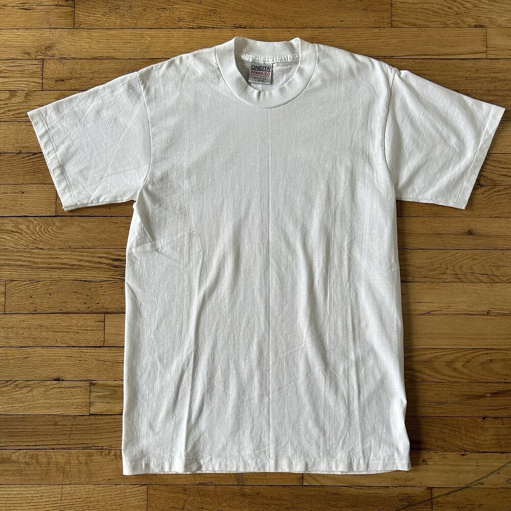 Vintage Onieta Power 50 White T Shirt Single Stitch Blank Short Sleeve USA Large